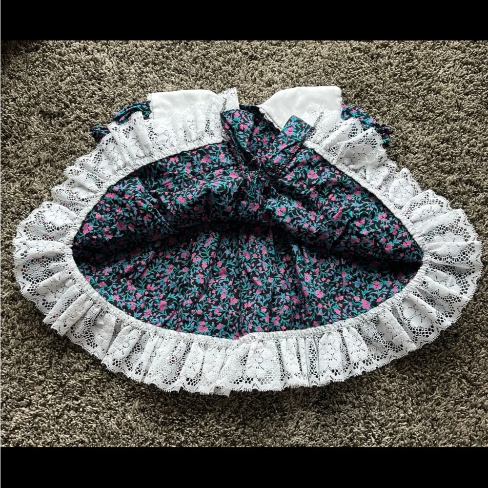 VINTAGE BRYAN Girls Floral Prairie Dress Lace Collar and Ruffle Hem 12 Months